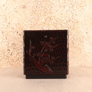 Japanese Lacquer Drawers Box Kamakura Carving  Flower (24n-140-1)