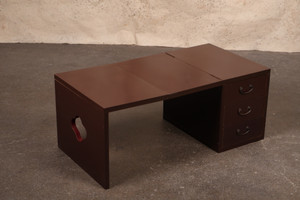 Vintage Japanese Wooden Folding Desk with 3 Drawers, Dark Espresso Brown — 1980s, Showa Era (25M-444) - 1
