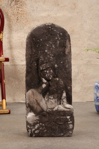 Antique Japanese Stone "Thinking" Buddha — Stone, 1750, Edo Period (SKU: 25M-324)