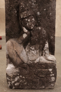 Antique Japanese Stone "Thinking" Buddha — Stone, 1750, Edo Period (SKU: 25M-324)