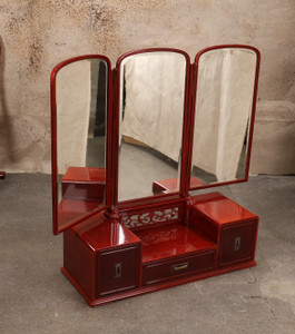 Antique Japanese Tri-fold Mirror Chest — Wood, 1920, Taisho Era (SKU: 25M-432)