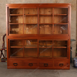 Antique Japanese Glass Kitchen Chest — Hinoki, 1920, Taisho Era (SKU: 25M-E312) - 1 Antique Japanese Glass Kitchen Chest — Hinoki, 1920, Taisho Era (SKU: 25M-E312) - 1