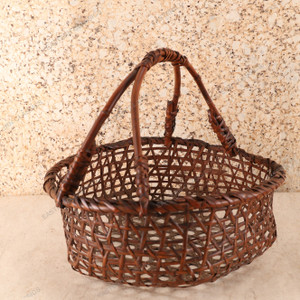 Antique Japanese Ikebana Bamboo Basket With Handle — Bamboo, 1910, Meiji Era (SKU: 25S-425)