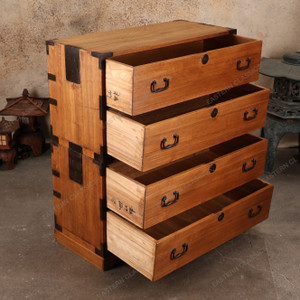 Antique Japanese Section Kimono Tansu Chest With Gunpai Hardware And Drawers — Kiri (SKU: 25S-B405) -