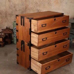 Antique Japanese Section Kimono Tansu Chest With Warabite Pull Drawers — Kiri (SKU: 25S-B409) -