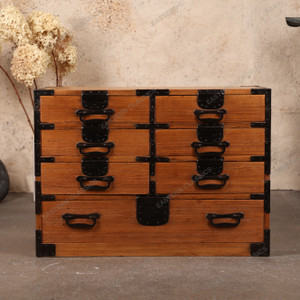 Antique Japanese Ko Tansu Small Chest With Jomae Lockplate And Warabite Style Pull Drawers — Kiri (SKU: 25S-G412) - 1