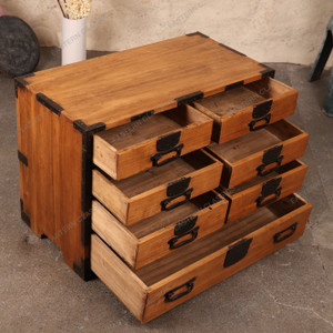 Antique Japanese Ko Tansu Small Chest With Jomae Lockplate And Warabite Style Pull Drawers  — Kiri (SKU: 25S-G412) - 2