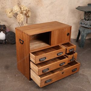 Vintage Japanese Ko Tansu Small Chest With Hikido And Decorative Karakusa Warabite Pull Drawers — Kiri (SKU: 25S-G418) - 2