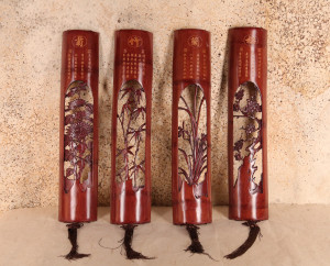 Chinese bamboo carvings, set of four, "Four Gentlemen"