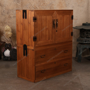 Antique Japanese Kimono Tansu Section Chest With Kannon Biraki Doors And Drawers With Decorative Kanagu — Kiri (SKU:… - 