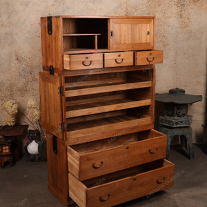 Antique Japanese Section Kimono Tansu Chest With Hikido Kannon Biraki Door And Minimal Kanagu Drawers — Kiri (SKU:… - 