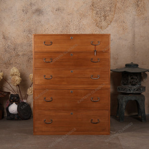 Antique Japanese Section Tansu Chest With Full Width Simplified Tansu Pull Drawers — Kiri (SKU: 25S-A487) - 