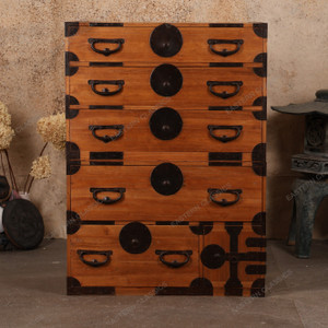 Antique Japanese Section Kimono Tansu Chest With Multi Sized Warabite Pull Drawers And Kata Biraki Door — Kiri (SKU:… - 