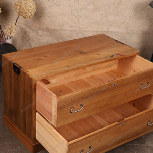 Antique Japanese Ko Tansu Small Chest With Floral Warabite Kanagu Hardware — Kiri (SKU: 25S-G408) - 