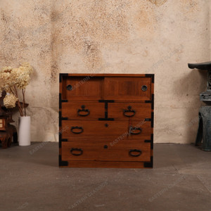 Antique Japanese Ko Tansu Small Chest With Hikido And Decorative Warabite Drawers — Kiri (SKU: 25S-G421) - 