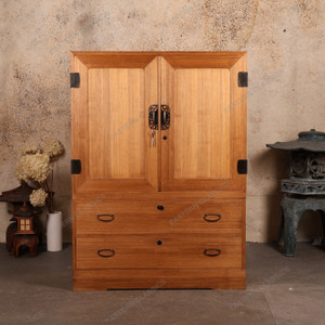 Antique Japanese Kimono Tansu – 2-Section Kiri Wood Chest with Floral Sukashi-Bori on Kannon-Biraki Doors & 2 Drawers with Warabite Pulls, 1910, Taisho Era (SKU: 25S-A408) - 1