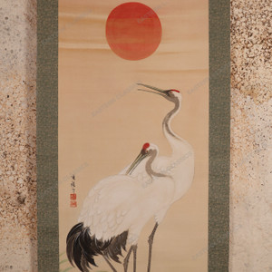 Vintage Japanese Scroll Painting With Two Red Crowned Cranes — Paper, 1980, Showa Era (SKU: 25S-1029-3) - 2