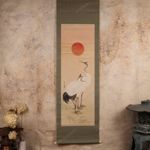 Vintage Japanese Scroll Painting With Two Red Crowned Cranes — Paper, 1980, Showa Era (SKU: 25S-1029-3) - 1
