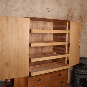 Antique Japanese 2-Section Kamo Tansu – Kiri Wood Chest, Showa Era (SKU: 25S-A434) - 2