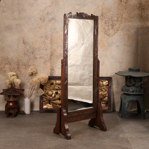 Antique Japanese Kamakura Carving Sugatami Standing Mirror — Wood, 1950, Showa Era (SKU: 25S-761) - 1