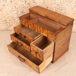 Antique Japanese Haribako Sewing Box Tamo Ash — Wood (SKU: 25M-388-6) - 2