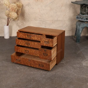 Vintage Japanese Ko Tansu Small Chest With Tamo Multi Sized Gunbai Style Pull Drawers — Wood (SKU: 25D-G005) -