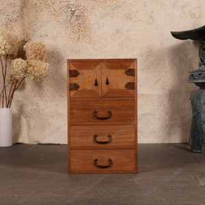 Antique Japanese Ko Tansu Small Chest With Kannon Biraki Door And Three Drawers (SKU: 25D-G026) - 