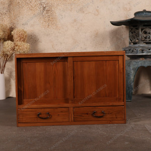 Antique Japanese Ko Tansu Small Chest With Hikido Sliding Door With Two Warabite Pull Drawers (SKU: 25D-G429) - 