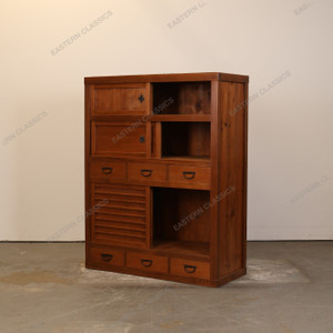 Antique Japanese Mizuya Kitchen Tansu Chest With Multi Sized Hikido Sliding Doors And Warabite Drawers (SKU: 25D-E411) -