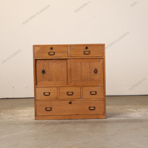 Antique Japanese Ko Tansu Small Chest With Hikido Sliding Door And Six Multi Sized Drawers (SKU: 25D-G019) - 
