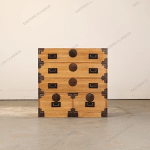 Antique Japanese Ko Tansu Small Chest With Distinctive Kanagu Hardware Drawers (SKU: 25D-G027) -