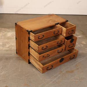 Antique Japanese Ko Tansu Small Chest With Multi Sized Warabite Pull Drawers (SKU: 25D-G409) - 