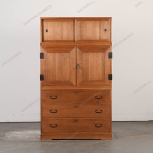 Antique Japanese Three Section Kimono Tansu Chest With Hikido Sliding Door Kannon Door And Warabite Pull Drawers (SKU:… - 