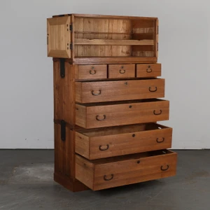 Antique Japanese Three Section Kimono Tansu Chest With Kannon Biraki Door And Multi Sized Drawers (SKU: 25D-A453) - 2
