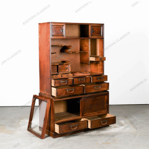 Antique Japanese Cha Tansu Tea Chest With Fine Grain Doors Merchant Style Storage — Wood (SKU: 25D-C429) - 