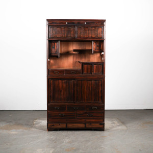 Antique Japanese Cha Tansu Tea Chest With Fine Wood Grain, Glass