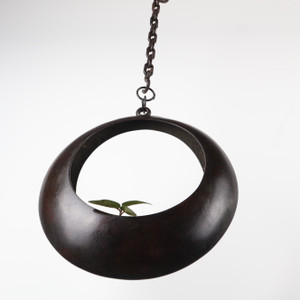 Shōwa Era Iron Hanging Flower Vase – Full Moon Form (25D-113)