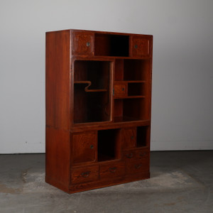 Vintage Japanese Cha Tansu Tea Chest With Glass Doors And Storage Drawers (25D-C414)