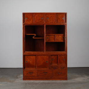 Vintage Japanese Cha Tansu Tea Chest With Glass Doors And Storage Drawers (25D-C414)