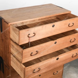 Antique Japanese Two Section Kimono Tansu Chest With Five Full Width Warabite Pull Drawers (SKU: 25D-A425) -
