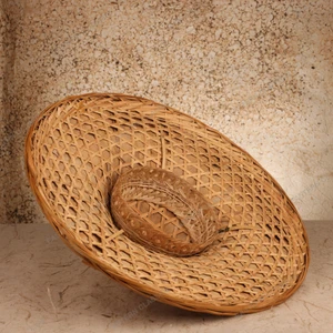 Small Items Vintage Japanese Hat 1946 1965 Mid — Bamboo, Showa Era (SKU: 26M-761) - 2