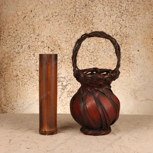 Ikebana Bonsai Antique Japanese Ikebana Flower Basket 1912 1926 — Bamboo, Taisho Era (SKU: 26M-014) - 2