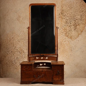 Kyodai Mirrors Antique Japanese Dressing Table 1912 1926 — Wood, Taisho Era (SKU: 26M-537) - 1