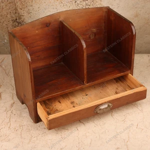 Vintage Japanese Wooden Bunko Desktop Document Organizer with Drawer, Early Showa (1927-1945) | SKU: 26M-519-1 -2