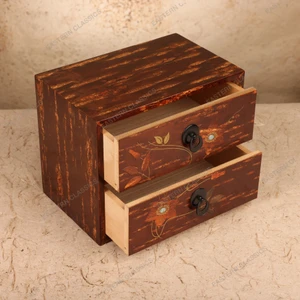 Vintage Japanese Kaba-zaiku Kobako Two-Drawer Chest, Late Showa 1966-1989 | SKU: 26M-858-2 -2