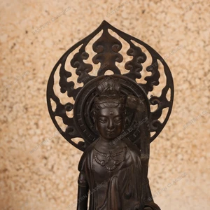 Vintage Japanese Bronze Standing Kannon Butsuzo with Pierced Flame Halo on Lotus Pedestal, Early Showa (1927-1945) | SKU: 26M-058 -2