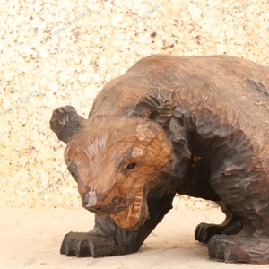 Vintage Japanese Kuma-bori Carved Wood Bear Sculpture, Mid Showa circa 1952 | SKU: 26M-095-2 -2