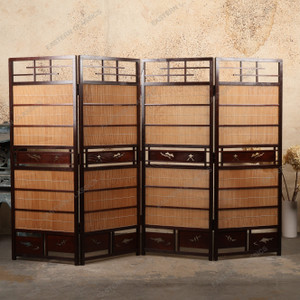 Vintage Japanese Four-Panel Bamboo Divider Folding Screen, Early Showa 1927-1945 | SKU: 26M-665 - 1