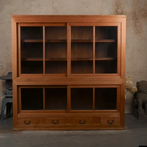 Antique Japanese Honbako Glass-Door Bookcase Cabinet | display cabinet, Taisho (1912-1926) | SKU: 26M-E021 - 1