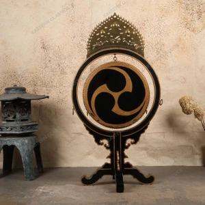 Vintage Japanese Gaku-daiko Ceremonial Taiko Drum with Lacquered Stand and Brass Kouhai, Late Showa (1966-1989) | SKU: 26M-957-1 -1